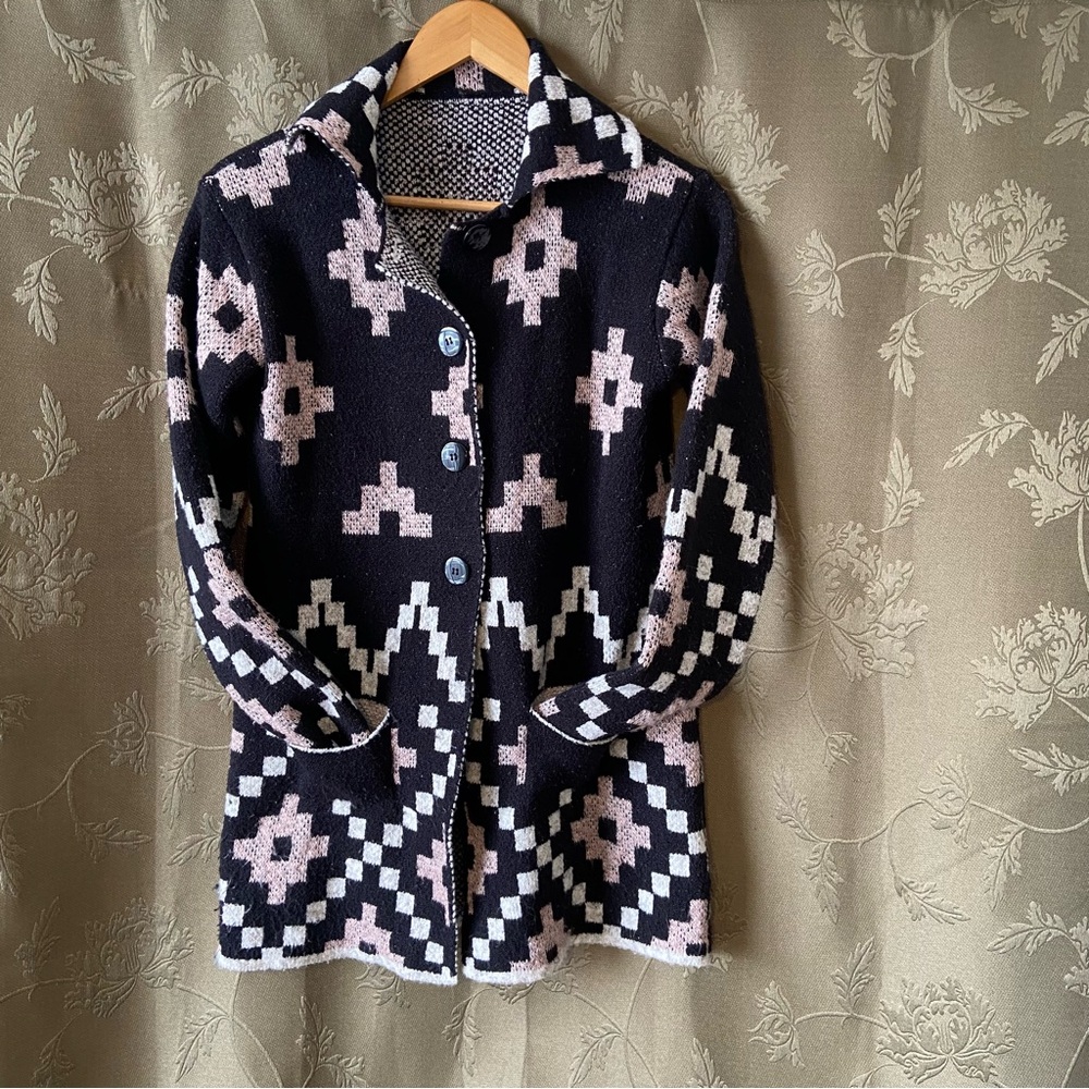 Vintage Rosmar Brazil Knit Cardigan Sweater Jacket - Aztec Geometric Pattern